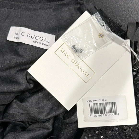 Mac Duggal Sequined Cap Sleeve Fit and Flare Dress - Size 2